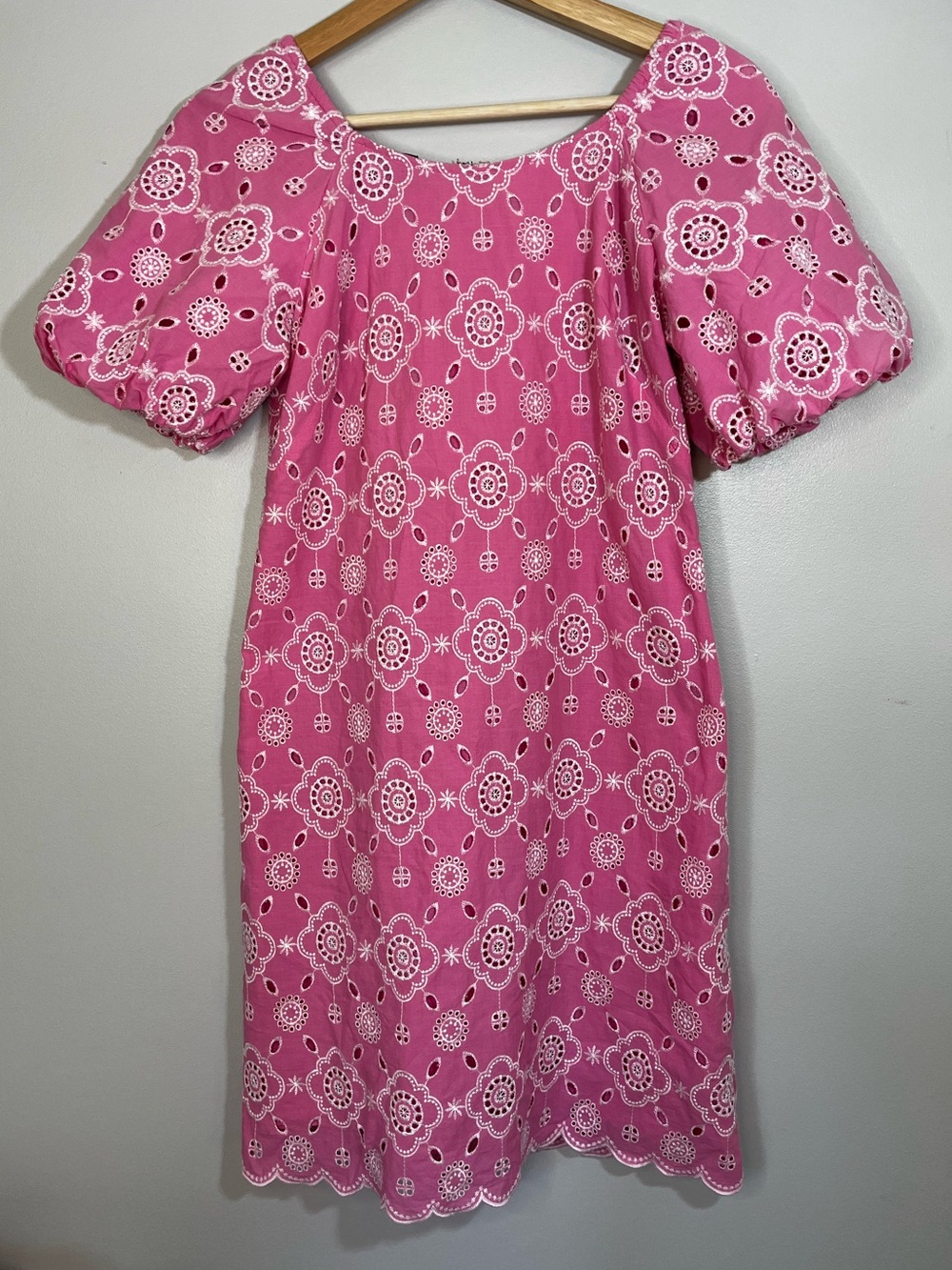 Talbots Pink Cotton Eyelet Puff Sleeve Shift Summer Dress Women’s 2